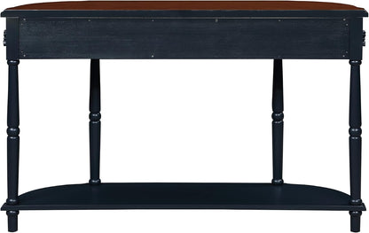 P PURLOVE Curved Console Table with 2 Drawers, Retro Sofa Table with Solid Wood Frame and Legs, Half Moon Entry Table for Home Kitchen Entryway (Navy Blue)