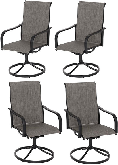 Anmutig Patio Swivel Dining Chair, Outdoor Metal Chair with Textilene Mesh Fabric Patio Furniture Set Porch Chairs with Metal Rocking Frame for Lawn Garden Backyard Light Tan/Grey