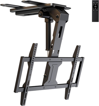 Motorized Ceiling TV Mount Flip Down with Remote for 37-75‘’ TVs, Black | Space Saving and Adjustabe, Fits Flat and Pitched Roof, Electric Drop Down TV Mount, Max VESA 600x400 mm, Max holds 99lbs