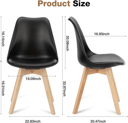 OLIXIS Modern Dining Chairs Set of 4, PU Leather Upholstered Kitchen Chairs with Wood Legs, Mid Century Accent Chairs for Living Room, Bedroom, Outdoor Lounge, Black