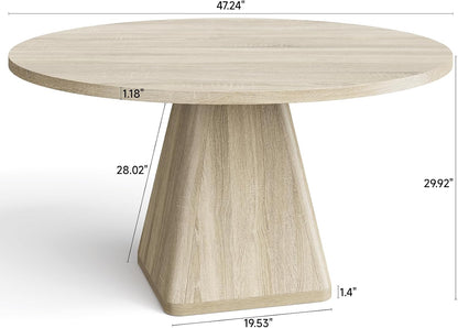ONBRILL 47 Inch Round Dining Table for 4-6,Square Pedestal Base,Oak | Circle Kitchen Table with Thickened Tabletop, Modern Dining Room Tables, Dinner Tables for Kitchen Small Space (Table Only)