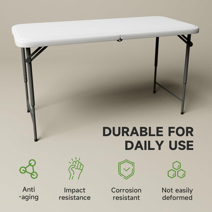 4 Foot Folding Table with Black Table Cloth- 3-Position Adjustable Height, Heavy Duty 400 lbs Capacity - Portable Folding Tables for Camping, Party, Indoor & Outdoor Use, 10 Pack