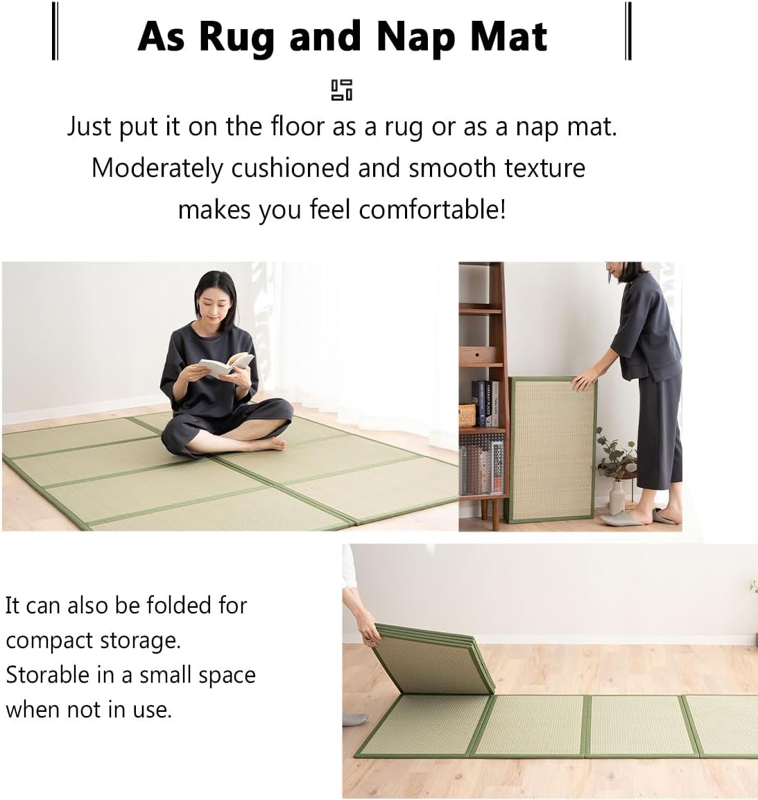 EMOOR Japanese Tatami Mat Twin Natural Rush Grass (Undyed), Foldable Igusa Mattress Floor Sleeping Japanese Futon Mattress Meditation Yoga Zen