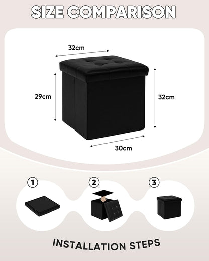 B FSOBEIIALEO Storage Ottoman Small Cube, Foot Rest Seat Faux Leather Dorm Room Ottoman Black 12.6"X12.6"X12.6" (2 Pack)