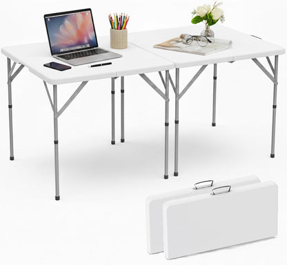 34'' Square Folding Card Table 2 Pcs,Dining Table with Handle & Safety Lock | Fold-in-Half, Portable, Heavy Duty HDPE, Foldable Plastic Table for Camping Picnic Party Event, White