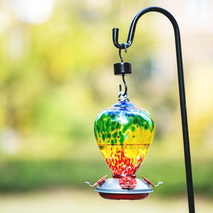 Hummingbird Feeders, 34OZ Hand Blown Glass Hummingbird Feeder for Outdoors Hanging with Ant MoatHooks, Perfect for Gardening Yard Patio Decor Gifts (Rainbow)