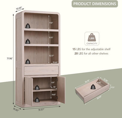 72" Tall Kitchen Pantry Cabinet, Wood Pantry Storage Cabinet w/Drawer, Hutch Cabinet with Adjustable Shelves, Freestanding Morden Versatile Cupboard for Living Room, Bathroom, Cream