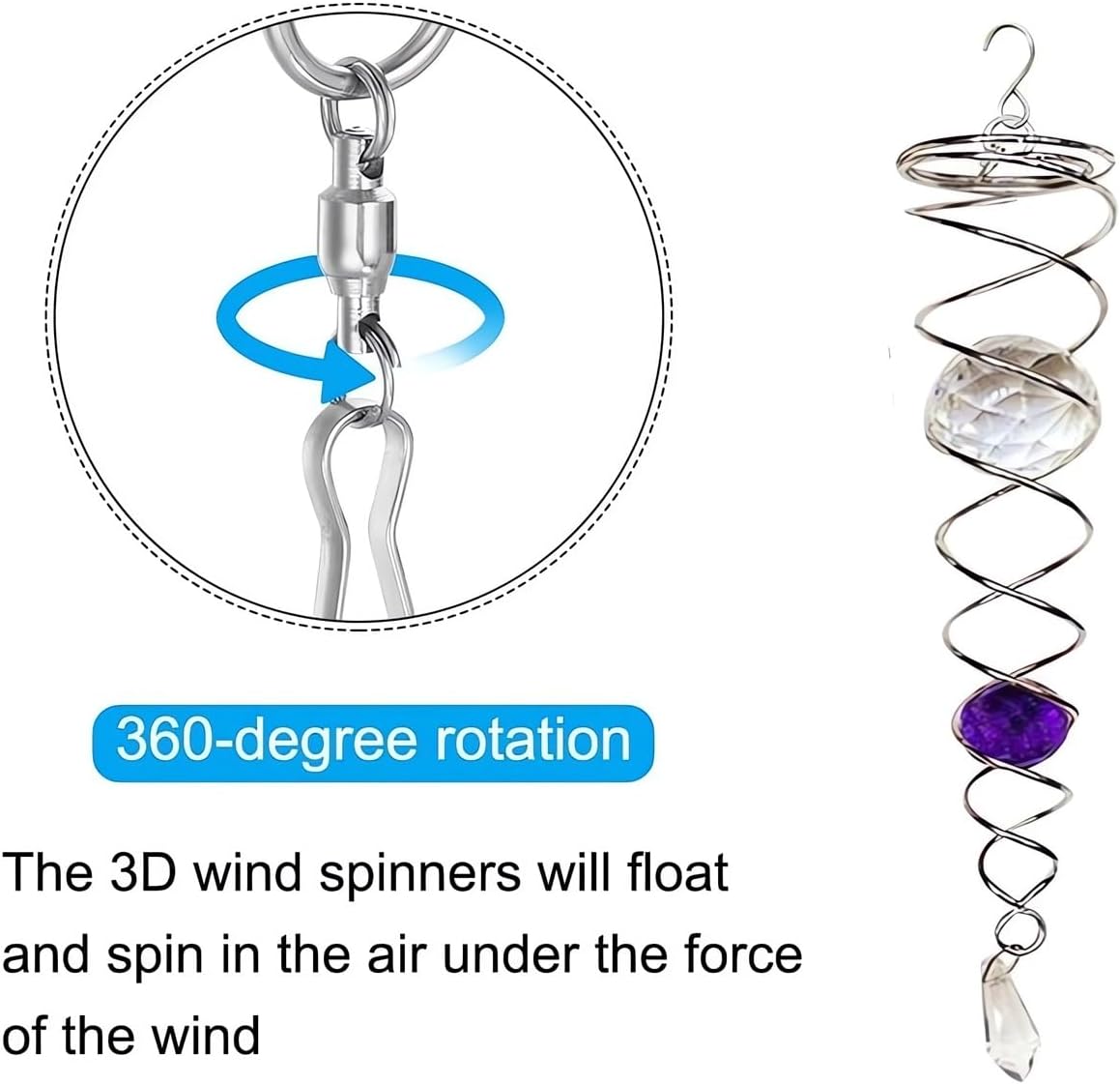 Decorative Spiral - 2024 New Gazing Ball Spiral Tail Wind Spinner Stabilizer, Spinfinity Designs Hanging Kinetic Wind Spinners Decorative Spiral Crystal Sun Catchers Rainbow Maker (Red, 9in)