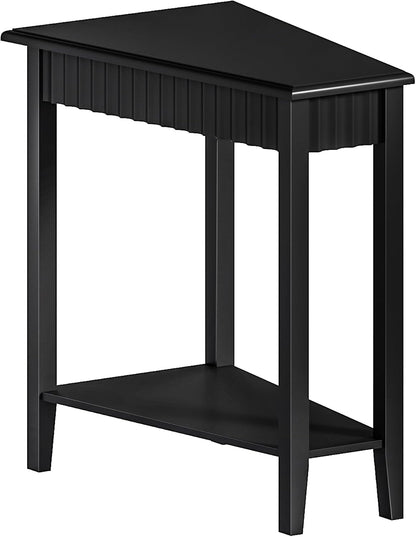 ChooChoo Wedge End Table, Narrow Triangle Side Table with 2-Tier Storage Shelf, Fluted Recliner Side Table for Corner, Living Room, Bedroom, Small Space, Black