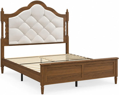 Queen Size Bed Frame with 51" Tall Wingback Headboard, Fabric Upholstered Wooden Platform Bed Frame, No Box Spring Needed, Solid Wood Legs