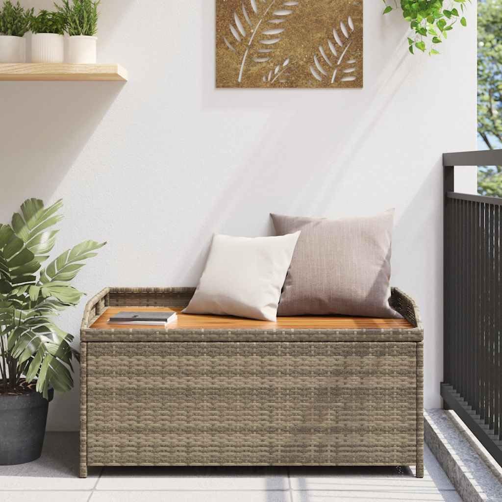 Poly Rattan Outdoor Storage Bench with Waterproof Bag, Gray Patio Seat Box for Cushions and Garden Supplies, 39.4"x19.7"x20.5"