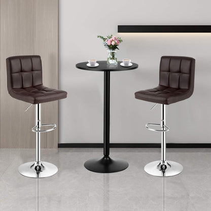 COSTWAY 3-Piece Bar Table Set, Counter Height Table Set with 2 Bar Stools | Round Cocktail Table and PU Leather Adjustable Swivel Chairs, for Kitchen, Office, Brown