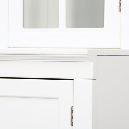 Havemies 36” Wide Freestanding Pantry with Glass Lattice Door, 75” Tall Farmhouse Kitchen Cabinet for Dishes, Linens & Storage, White Finish
