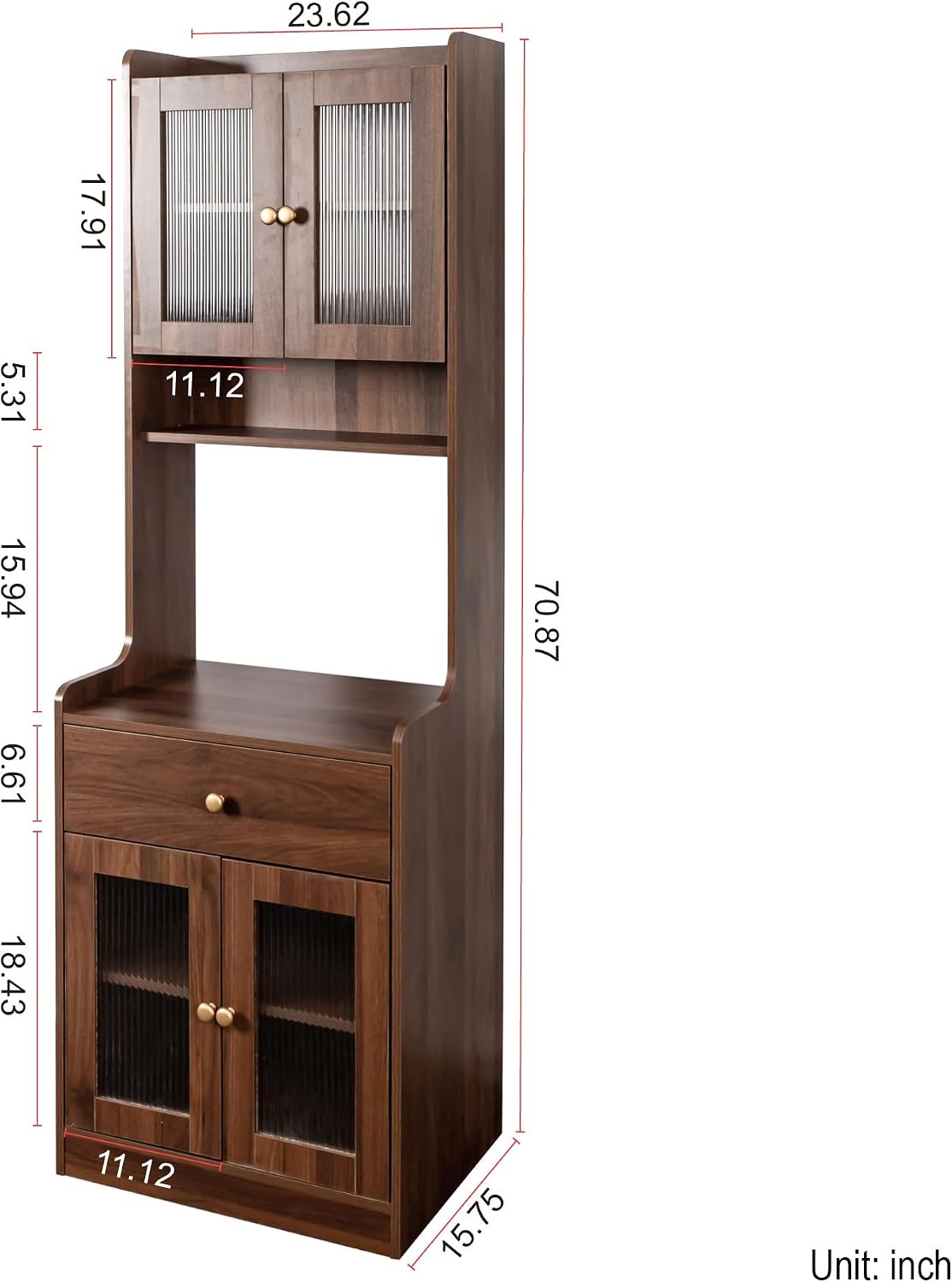 LUMISOL Modern Kitchen Pantry Cabinet with 2 Cabinets & Shelves for Dining Room, 70.87" Tall Cupboard Cabinet with Doors and Drawer, Kitchen Hutch with Microwave Stand for Living Room, Walnut
