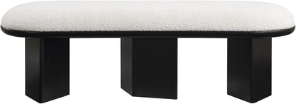Meridian Furniture 22005Cream Wilshire Collection Art Deco Bench with Luxurious Cream Boucle Fabric and Rich Solid Wood with Black Finish, 57.5" W x 20" D x 18" H, Cream