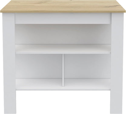 3-Shelf Kitchen Island White and Light Oak with Particle Board | Transitional kitchen island with 3 shelves and ample storage for meal prepping