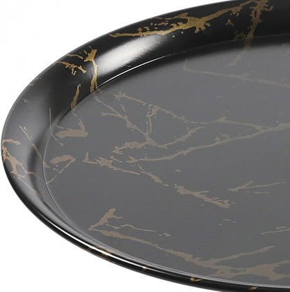 Metal Side Table, Modern Round Side End Table Metal Pedestal Side Table Coffee Table, Corner Accent Table Fluted Circle Decorative Drink Martini Table for Living Room (Black Marble)
