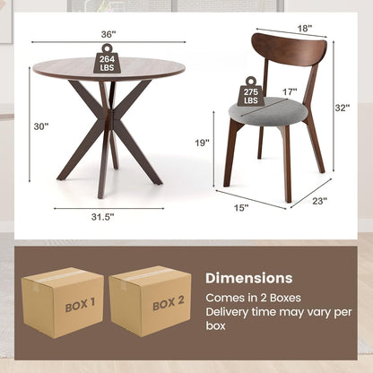 ERGOMASTER 3-Piece Dining Table Set for 2, 36" Kitchen Round Table with 2 Chairs, Rubber Wood Legs, Brown