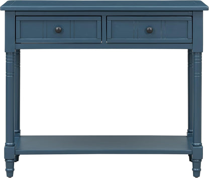 P PURLOVE Console Table Sideboard Wooden Sofa Table with 2 Drawers and Bottom Shelf (Dark Navy)