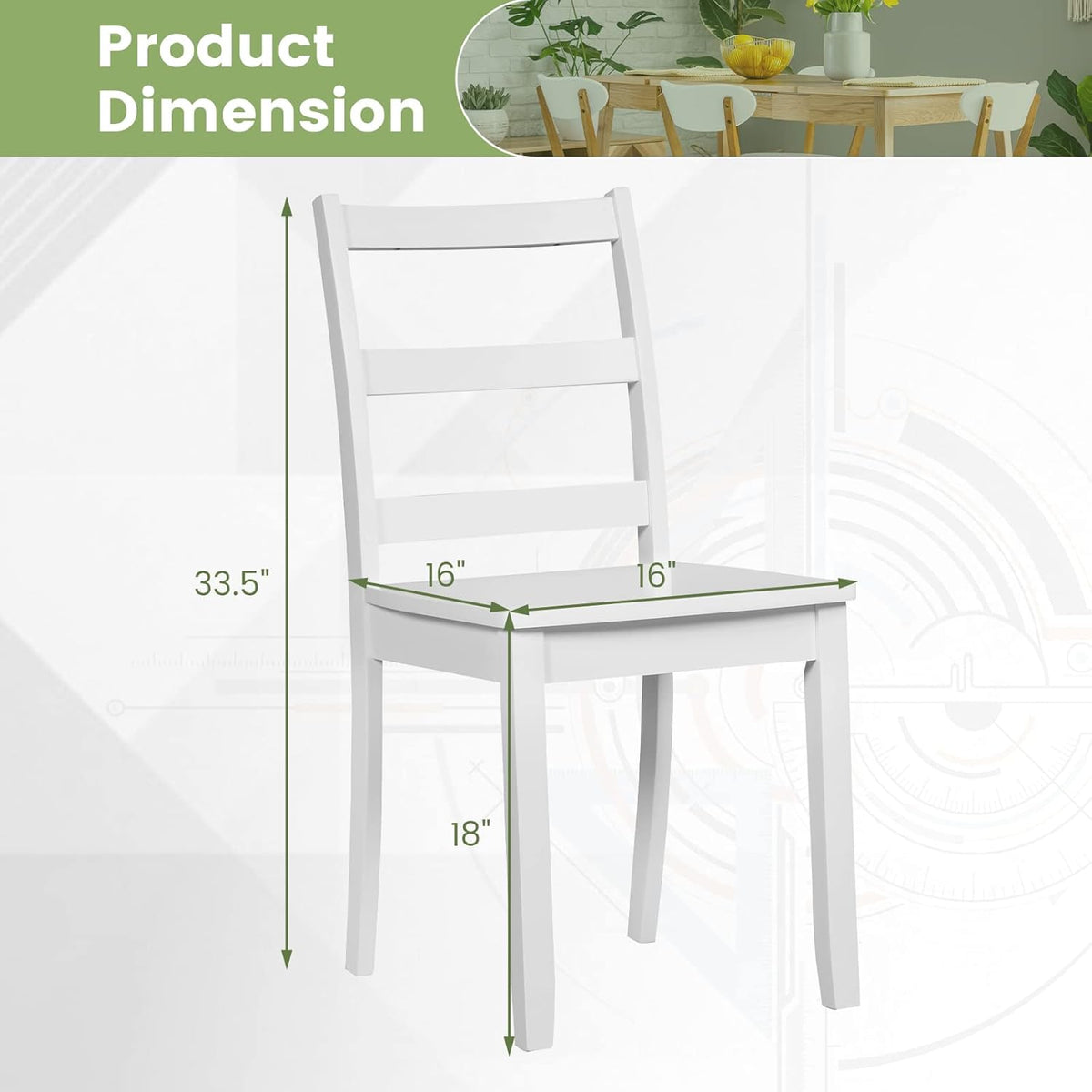 Giantex Wood Dining Chairs Set of 4 White - Wooden Armless Kitchen Chairs with Solid Rubber Wood Legs, Non-Slip Foot Pads, Max Load 400 Lbs, Farmhouse Style High Ladder Back Dining Room Chairs