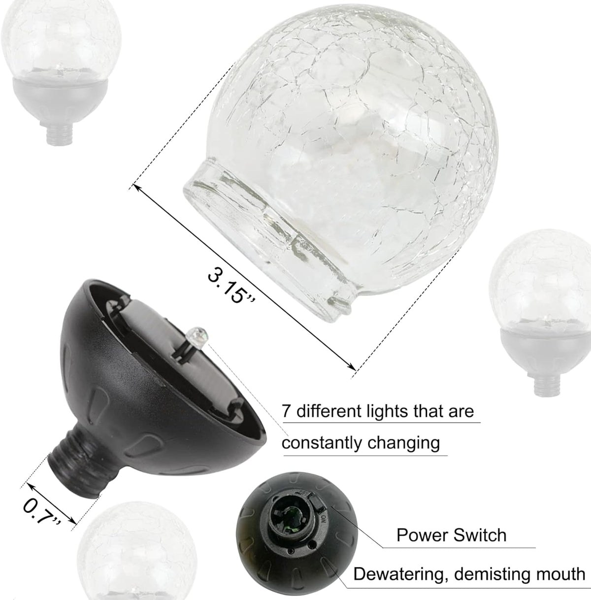 Solar Powered Glass Ball+Accessories - for Solar Wind Spinner Replacement Solar Light Parts (Bronze)