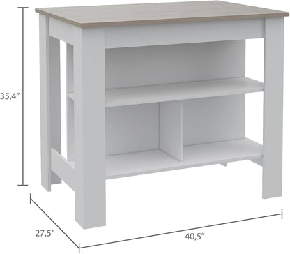 Kitchen Island with Three Shelves and Four Legs - Light Gray/White | Three shelves and four legs design for stable kitchen use