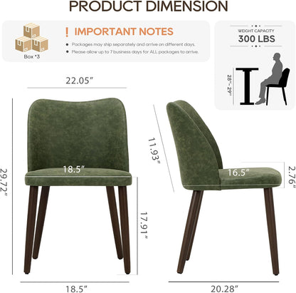 COLAMY Upholstered Dining Chairs Set of 6, Modern PU Leather Dining Room Kitchen Side Chair with Padded Seat and Wood Legs Restaurant/Cafe, Green
