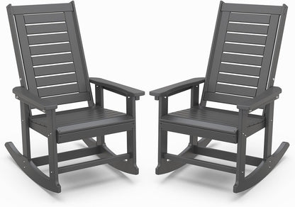 IVY&LANE Outdoor Rocking Chairs Set of 2 | Porch-Rockers | Grey | HDPE Plastic | All-Weather | High Back | Wide Seat | Oversized Patio Rocker for Adult | for Outside Deck Balcony Garden