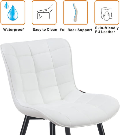 YOUTASTE White Dining Chairs Set of 2, Faux Leather Upholstered Armless Chairs with Back and Black Metal Legs, Mid Century Modern Kitchen Chairs for Living Room, Vanity, or Guest Reception Room