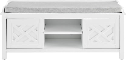 Coventry Modern Entryway Bench with Cushion – 45-Inch Storage Bench with 3 Cubbies, Adjustable Shelves & Decorative Side Panels for Mudroom or Hallway Seating by Alaterre Furniture (White)