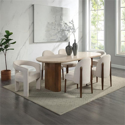 Acme Leonardo Dining Table in Travertine Top & Dark Oak