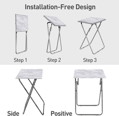 Garden 4 you Tv Trays, Folding Tray Table, Dinner Tray Table with No Assembly Required&Sturdy, Foldable Snack Eating Trays Table for Living Room, 15 x 18.9 x 26 in(White Marble,1PC)