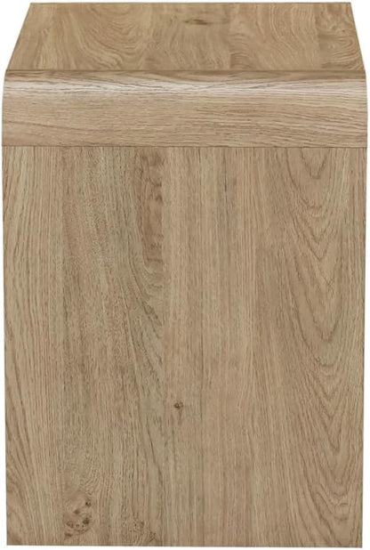 Benjara Maria Side End Table- Drawer and Waterfall Style- Beige Wood 22 Inch
