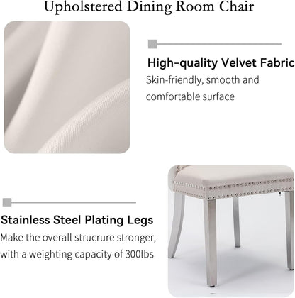 36" Luxury Silver Glass Dining Room Table Set for 4, 5-Piece Round Kitchen Dining Table Set with Cross Metal Legs and 4 Beige Velvet Upholstered Chairs, Glass Kitchen Table and Chairs Set