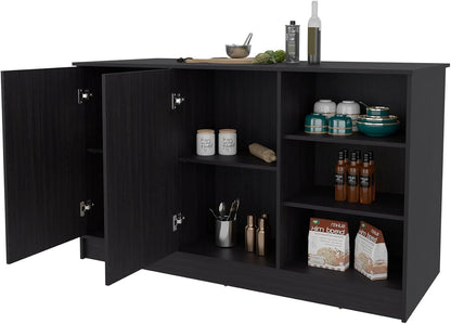 Wengue Kitchen Island with 2-Door and Open Storage | Six-shelf design with open storage for access and organized organization
