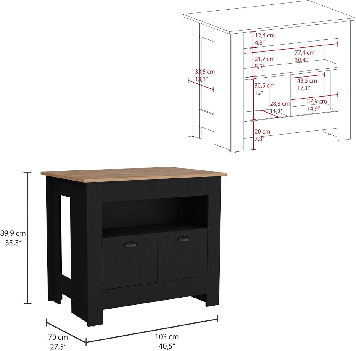 Kitchen Island Two Door Cabinet and Shelf with Multicolor | Ample storage with two doors and shelf