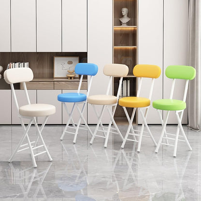 Folding Stool with Backrest, Cushioned Padded Leather Round Portable Foldable Bar Stool Chair for Kitchen(Green)