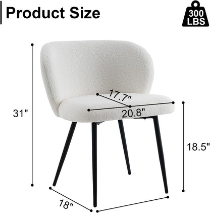 Chairs Set of 2, Upholstered Fabric Dining Room Chairs, Makeup Vanity Chair Modern Accent Chairs Farmhouse Kitchen Dining Chairs with Metal Legs for Home Kitchen, Living Room, Ivory