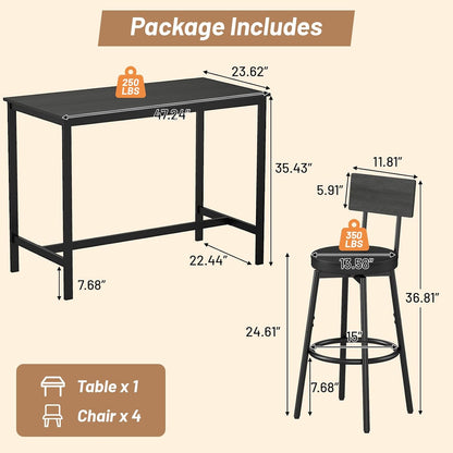 Zevemomo 5-Piece Dining Table Set, Bar Table Set for 4, Kitchen Table and Chairs, Counter Height High Top Table with 4 PU Upholstered Stools, Space-Saving Pub Table Sets for Small Space, Black