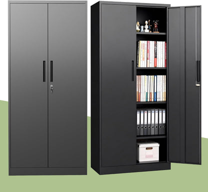 Metal Storage Cabinet, 72" H Garage Storage Cabinet with Doors and Adjustable Shelves, Heavy Duty Locking Tool Cabinet Utility Cabinets for Home Office, Garage, Warehouse, School (Black)