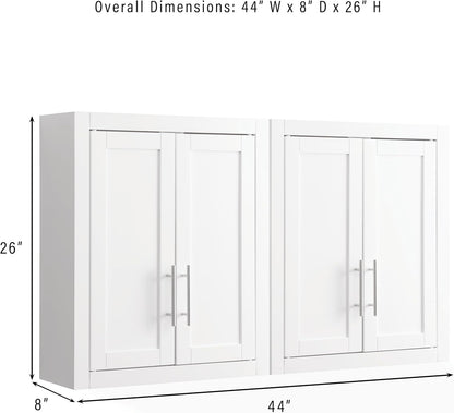 Crosley Furniture Savannah 2-Piece Wall Storage Cabinet, Cabinets for Laundry, Bathroom, Kitchen, White
