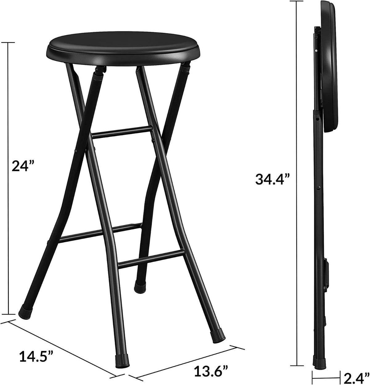 24-inch Tall, Padded Folding Stool, Black