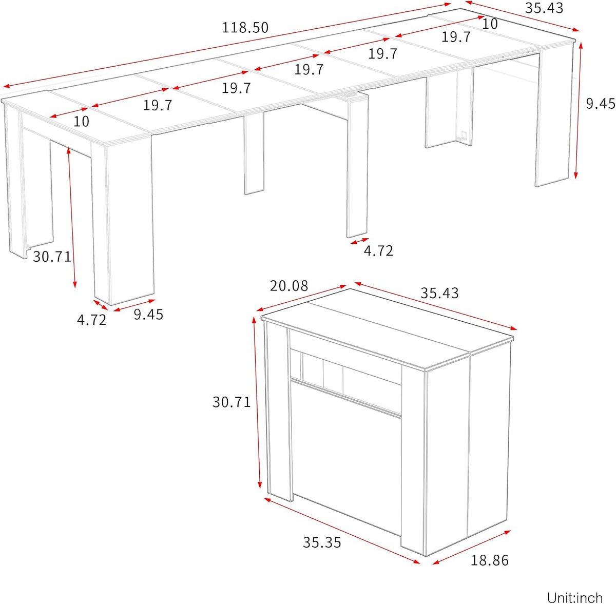 Extendable Dining Table, Transformer Extra Console Table for 1-12 People, Folding Space Saving Dining Room Table for Homes, Apartments, Oak