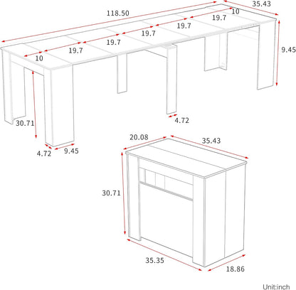 Extendable Dining Table, Transformer Extra Console Table for 1-12 People, Folding Space Saving Dining Room Table for Homes, Apartments, Oak