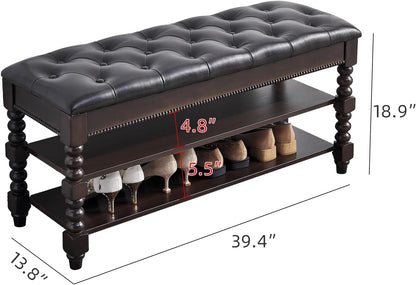 LEILISI Shoe Bench, Wood Storage Bench with Cushion Seat, Shoe Rack with Hidden Storage Space for Entryway Living Room Bedroom Hallway (Walnut, 39.4'')