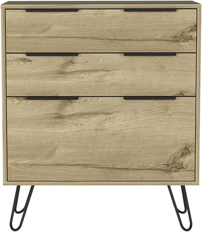Hairpin Leg Storage, Three Drawer, Premium Panel - Light Oak,for Small Spaces