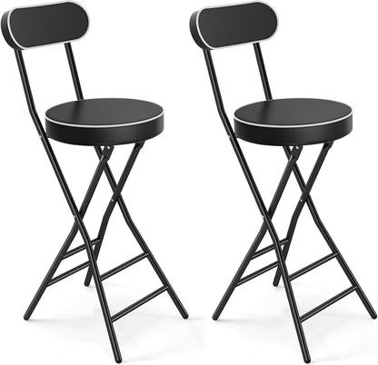 5Rcom 2 Pack Folding Stool, 24 inch Cushioned Padded Folding Bar Stool with Backrest, Foldable Stools for Adults Up to 400lbs, Collapsible Round Folding Counter Height Stool Chair for Camping Kitchen