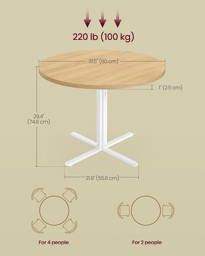 VASAGLE Dining Table, Small Round Kitchen Table for 4 People, 31.5 x 29.4 Inches, for Dining Room, Living Room, Farmhouse, Water-Resistant, Oka Beige UKDT082Y02
