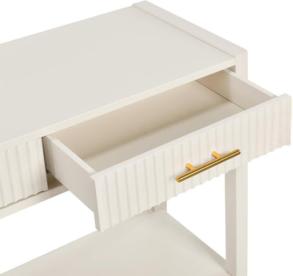 Knocbel Entryway Console Table with 3 Vertical Stripe Drawers and Storage Bottom Shelf, Sofa End Table with Sturdy Long Legs for Living Room Hallway, 15.7" D x 60" W x 31.4" H Beige