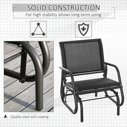 Outsunny Porch Glider Set of 2 Steel Frame Black | Swing Glider Chair, Breathable Mesh Fabric, Curved Armrests, for Garden, Poolside, Backyard, Balcony